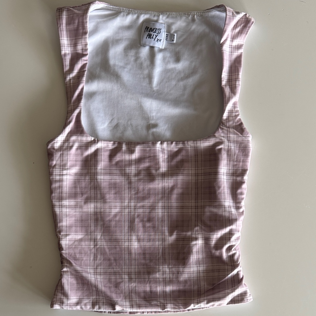 Princess Polly Light Pink Plaid Tank Top